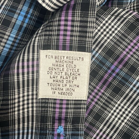 Peter Millar Button Down Men Shirt M Plaid Long Sleeve Purple Blue Cotton Preppy - Picture 10 of 14